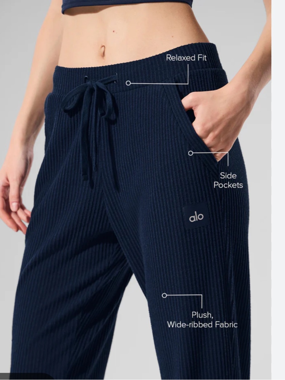 NWT ALO Yoga Muse Wide Leg Ribbed Pant Navy